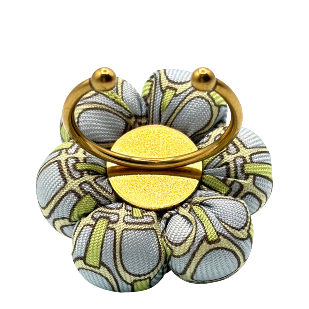 Stirrup Print Floral Vintage Silk Necktie Ring