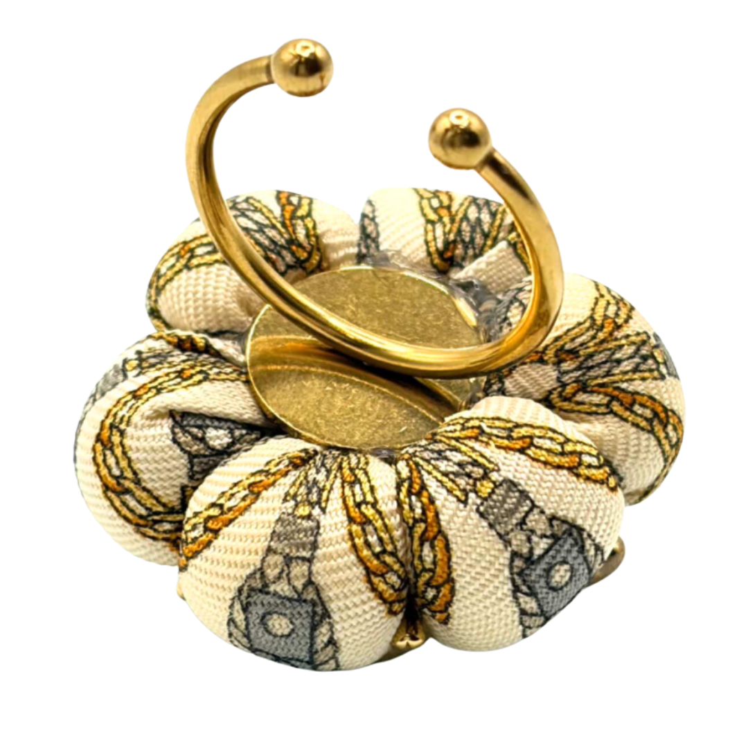 CC Chain Print Bumblebee Vintage Silk Necktie Ring