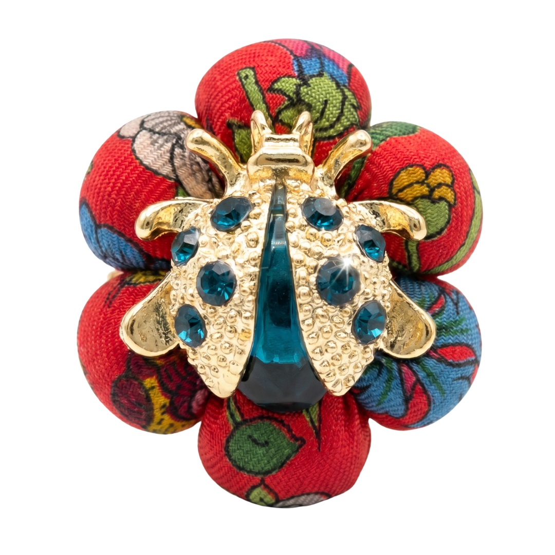 Flora Red Ladybug Vintage Silk Necktie Ring