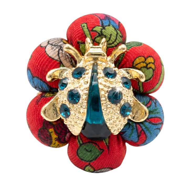 Flora Red Ladybug Vintage Silk Necktie Ring