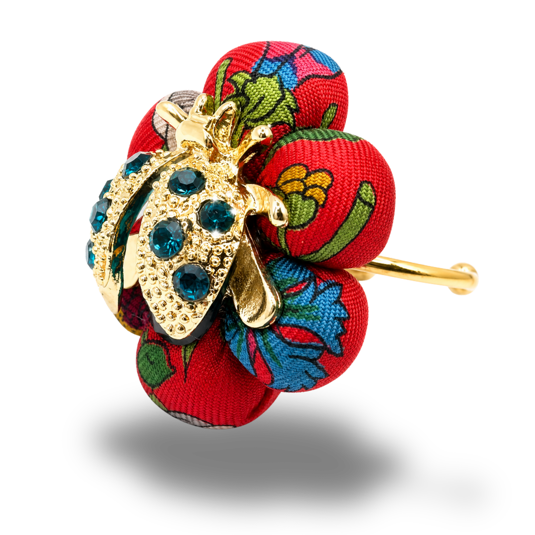 Flora Red Ladybug Vintage Silk Necktie Ring