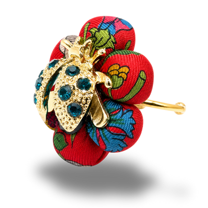 Flora Red Ladybug Vintage Silk Necktie Ring