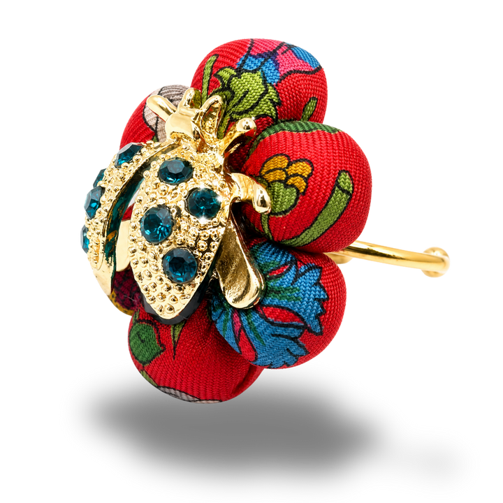 Flora Red Ladybug Vintage Silk Necktie Ring