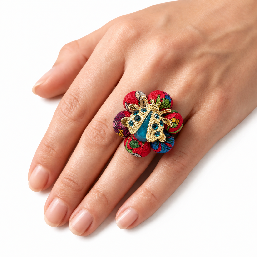 Flora Red Ladybug Vintage Silk Necktie Ring
