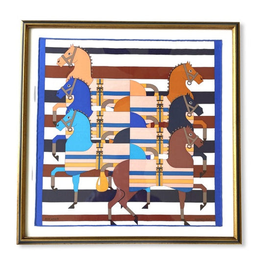 Framed Hermes Scarf Rocabar Framed Vintage Silk Scarf 20" Vintage Hermes at Vintage Luxe Up