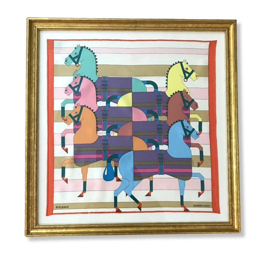 Framed Hermes Scarf Rocabar Framed Vintage Silk Scarf 20" Vintage Hermes at Vintage Luxe Up