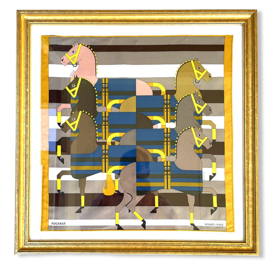 Framed Hermes Scarf Rocabar Framed Vintage Silk Scarf 20" Vintage Hermes at Vintage Luxe Up