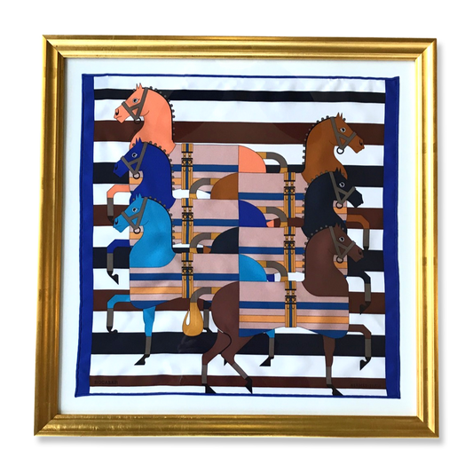 Framed Hermes Scarf Rocabar Framed Vintage Silk Scarf 20" Vintage Hermes at Vintage Luxe Up