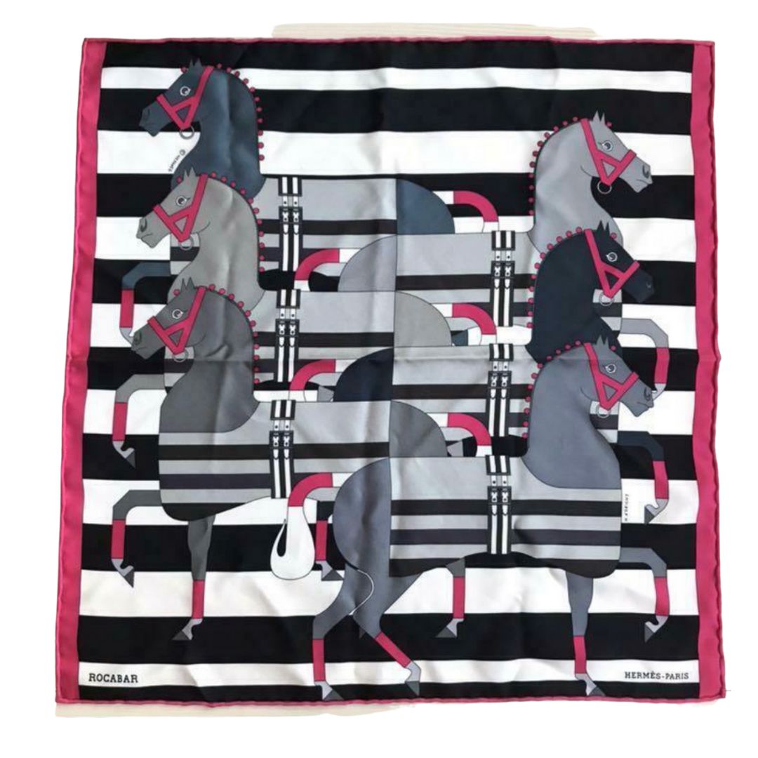 Rocabar Noir Framed Vintage Silk Scarf 20"