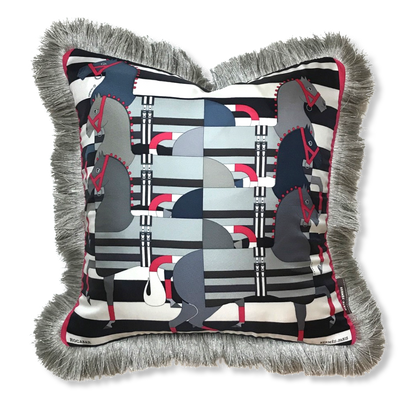 Vintage Hermes Pillow Rocabar Noir Vintage Silk Scarf Pillow 19" at Vintage Luxe Up