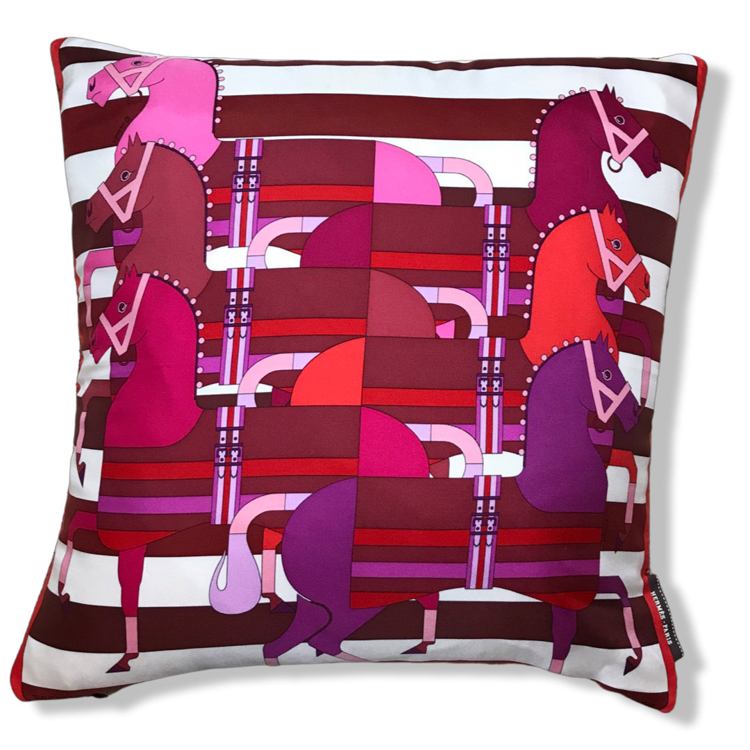 Vintage Hermes Pillow Rocabar Vintage Silk Scarf Pillow 17" at Vintage Luxe Up