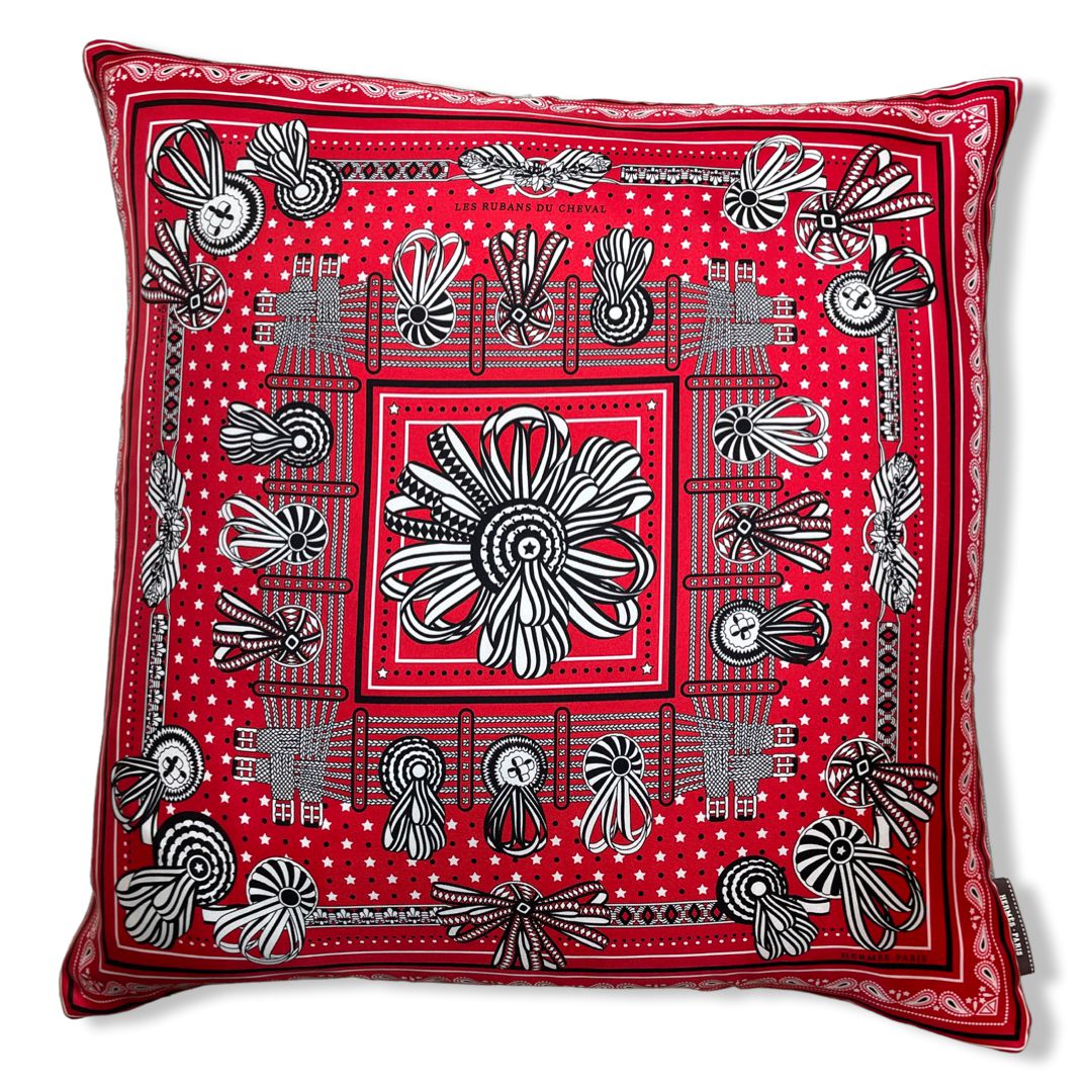 Vintage Hermes Pillow Rubans du Cheval Bandana Vintage Silk Scarf Pillow 22" at Vintage Luxe Up