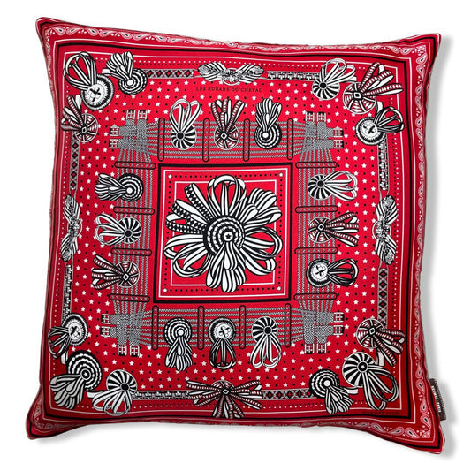 Vintage Hermes Pillow Rubans du Cheval Bandana Vintage Silk Scarf Pillow 22" at Vintage Luxe Up