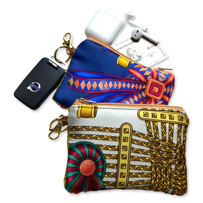 Vintage Hermes keychain bag Rubans du Cheval Blanc Vintage Silk Scarf Coffee Run Keychain Bag at Vintage Luxe Up