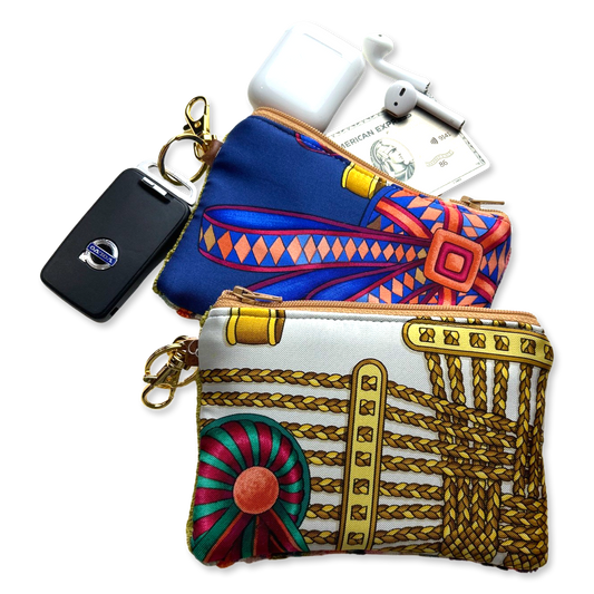 Vintage Hermes keychain bag Rubans du Cheval Blanc Vintage Silk Scarf Coffee Run Keychain Bag at Vintage Luxe Up