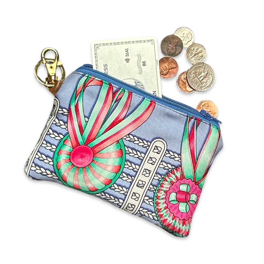 Vintage Hermes keychain bag Rubans du Cheval Blue Coffee Run Keychain Bag at Vintage Luxe Up