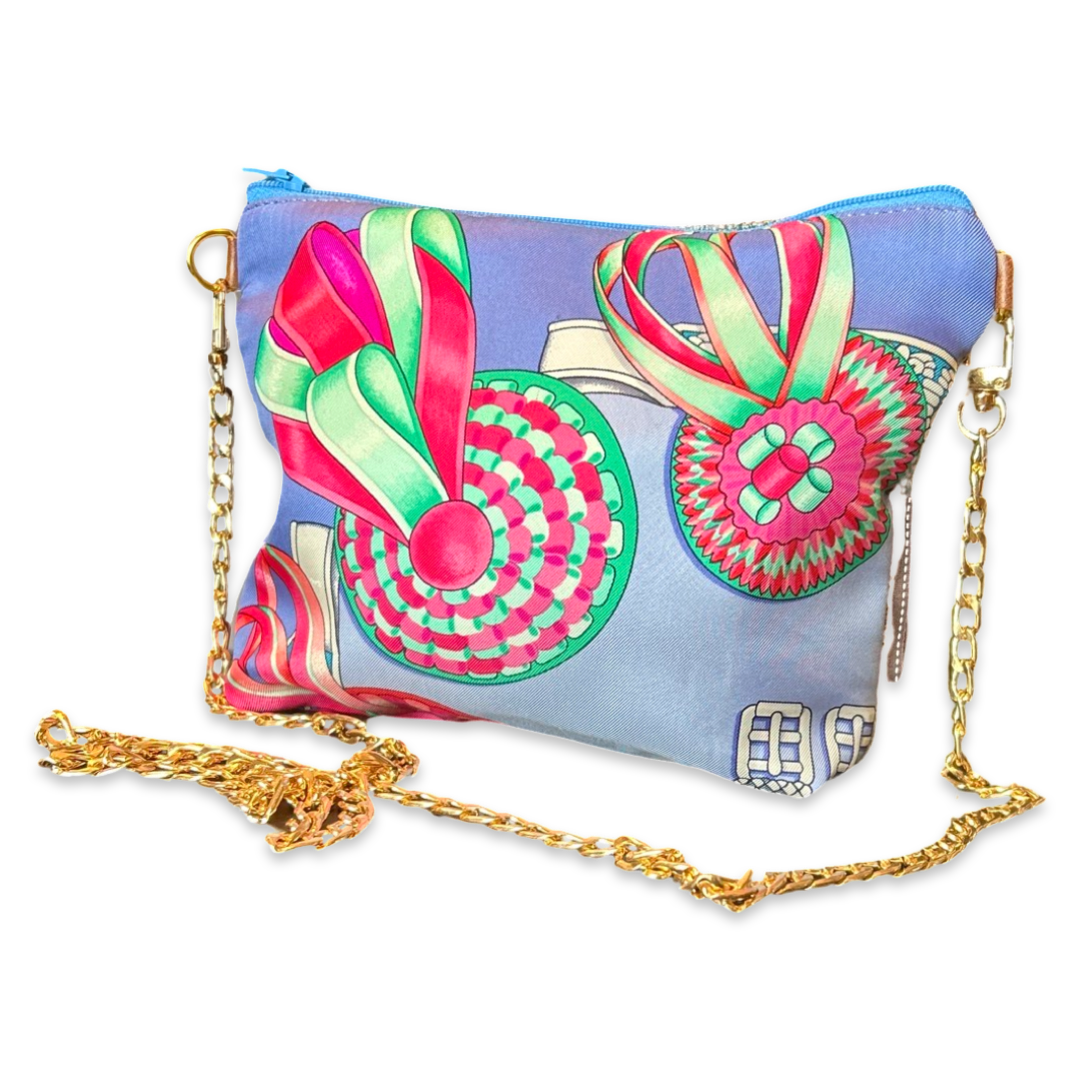 Vintage Hermes Crossbody Bag Rubans du Cheval Blue Vintage Silk Scarf Crossbody Bag at Vintage Luxe Up
