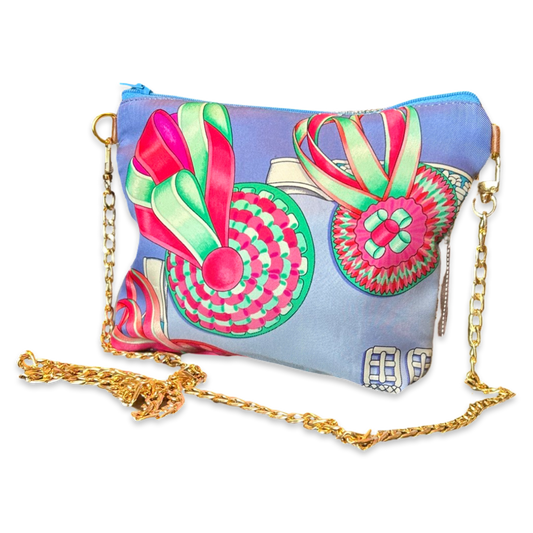 Vintage Hermes Crossbody Bag Rubans du Cheval Blue Vintage Silk Scarf Crossbody Bag at Vintage Luxe Up