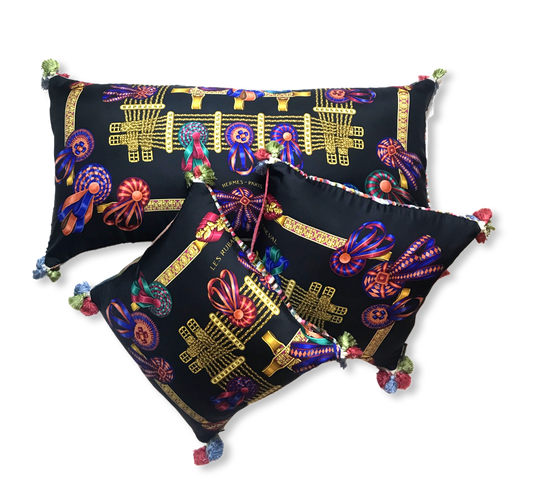 Vintage Hermes Pillow Rubans du Cheval Noir Vintage Silk Scarf Pillows at Vintage Luxe Up