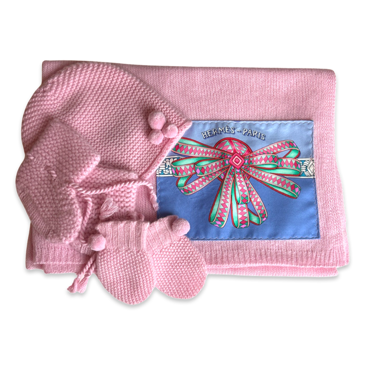 Vintage Hermes Blanket Rubans du Cheval Vintage Silk Scarf & Cashmere Baby Set at Vintage Luxe Up