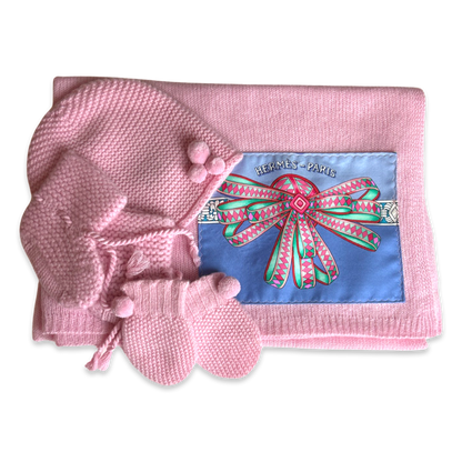 Vintage Hermes Blanket Rubans du Cheval Vintage Silk Scarf & Cashmere Baby Set at Vintage Luxe Up
