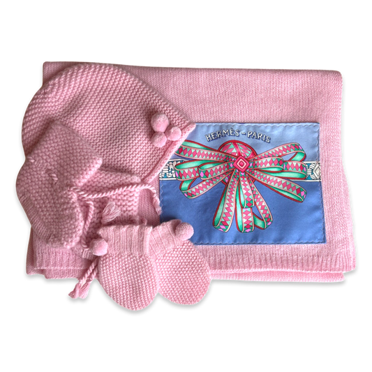 Vintage Hermes Blanket Rubans du Cheval Vintage Silk Scarf & Cashmere Baby Set at Vintage Luxe Up