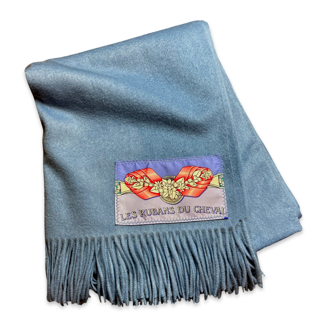 Vintage Hermes Blanket Rubans du Cheval Vintage Silk Scarf & Cashmere Throw Blanket at Vintage Luxe Up