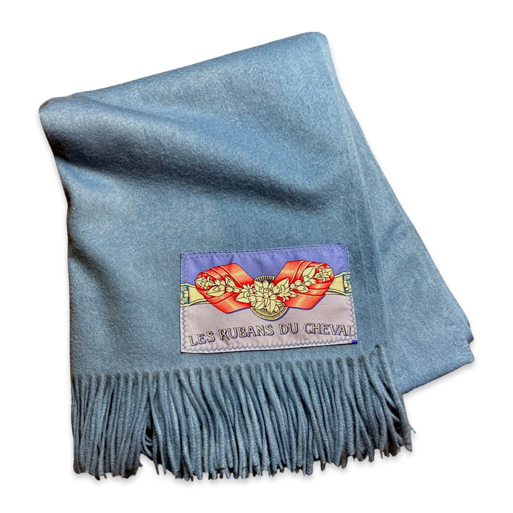 Vintage Hermes Blanket Rubans du Cheval Vintage Silk Scarf & Cashmere Throw Blanket at Vintage Luxe Up