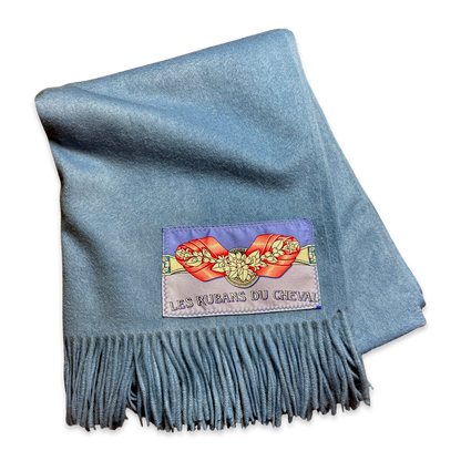 Vintage Hermes Blanket Rubans du Cheval Vintage Silk Scarf & Cashmere Throw Blanket at Vintage Luxe Up
