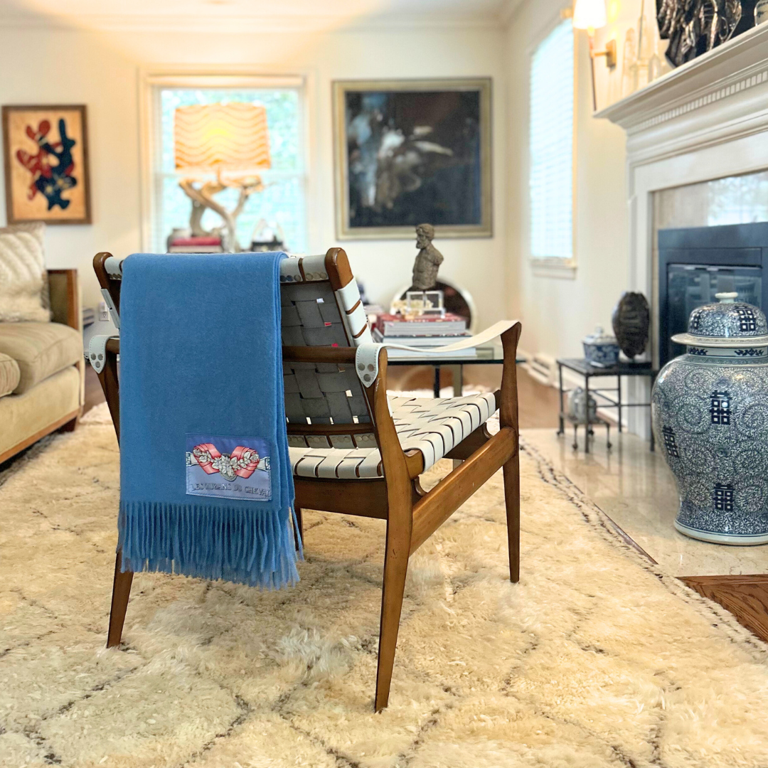 Vintage Hermes Blanket Rubans du Cheval Vintage Silk Scarf & Cashmere Throw Blanket at Vintage Luxe Up