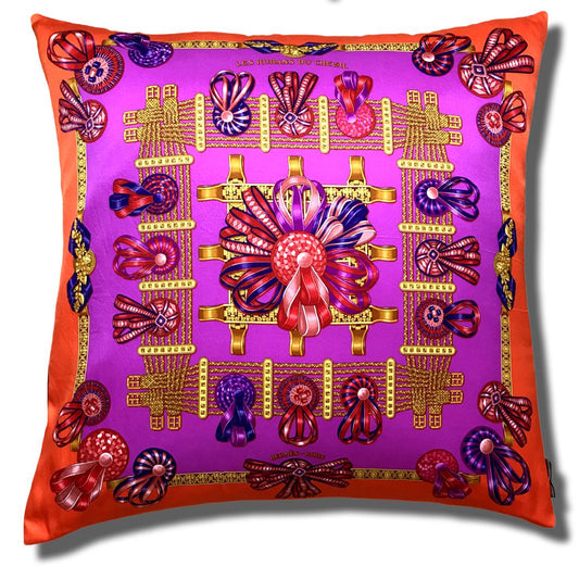 Vintage Hermes Pillow Rubans du Cheval Vintage Silk Scarf Pillow 28" at Vintage Luxe Up