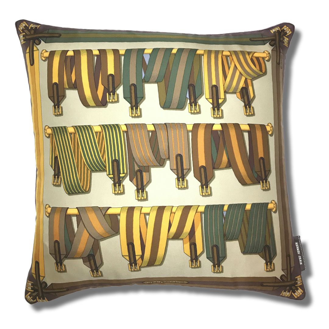 Vintage Hermes Pillow Sangles Plum Vintage Silk Scarf Pillow 17" at Vintage Luxe Up