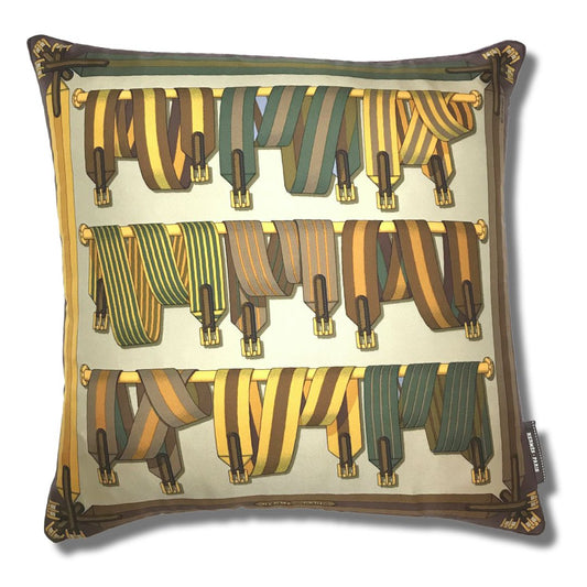 Vintage Hermes Pillow Sangles Plum Vintage Silk Scarf Pillow 17" at Vintage Luxe Up