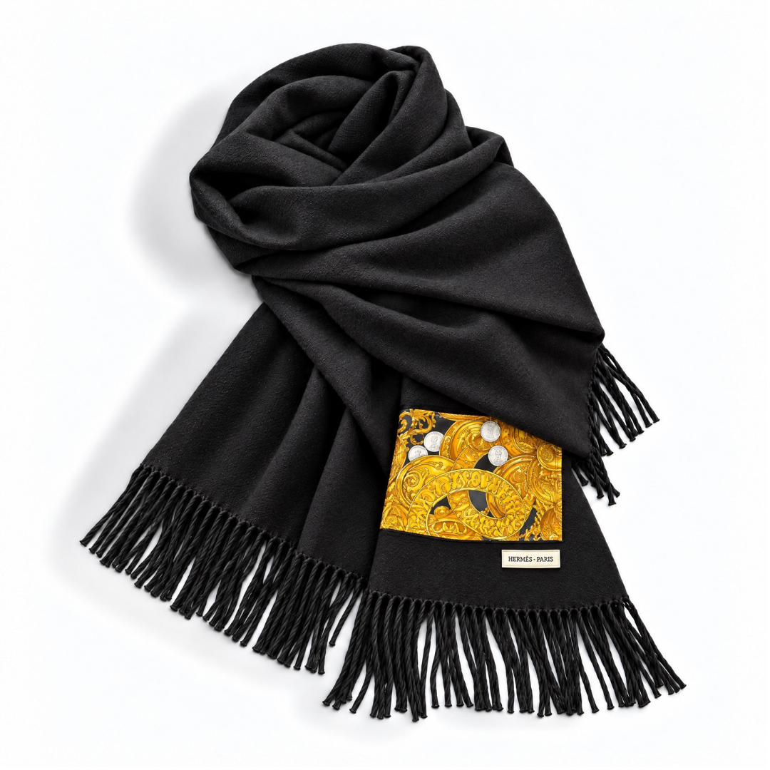 Chanel CC Logo Silk Scarf & Cashmere Shawl at Vintage Luxe Up