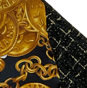 CC Gold Coins Noir Vintage Silk Scarf Coffee Run Keychain Bag
