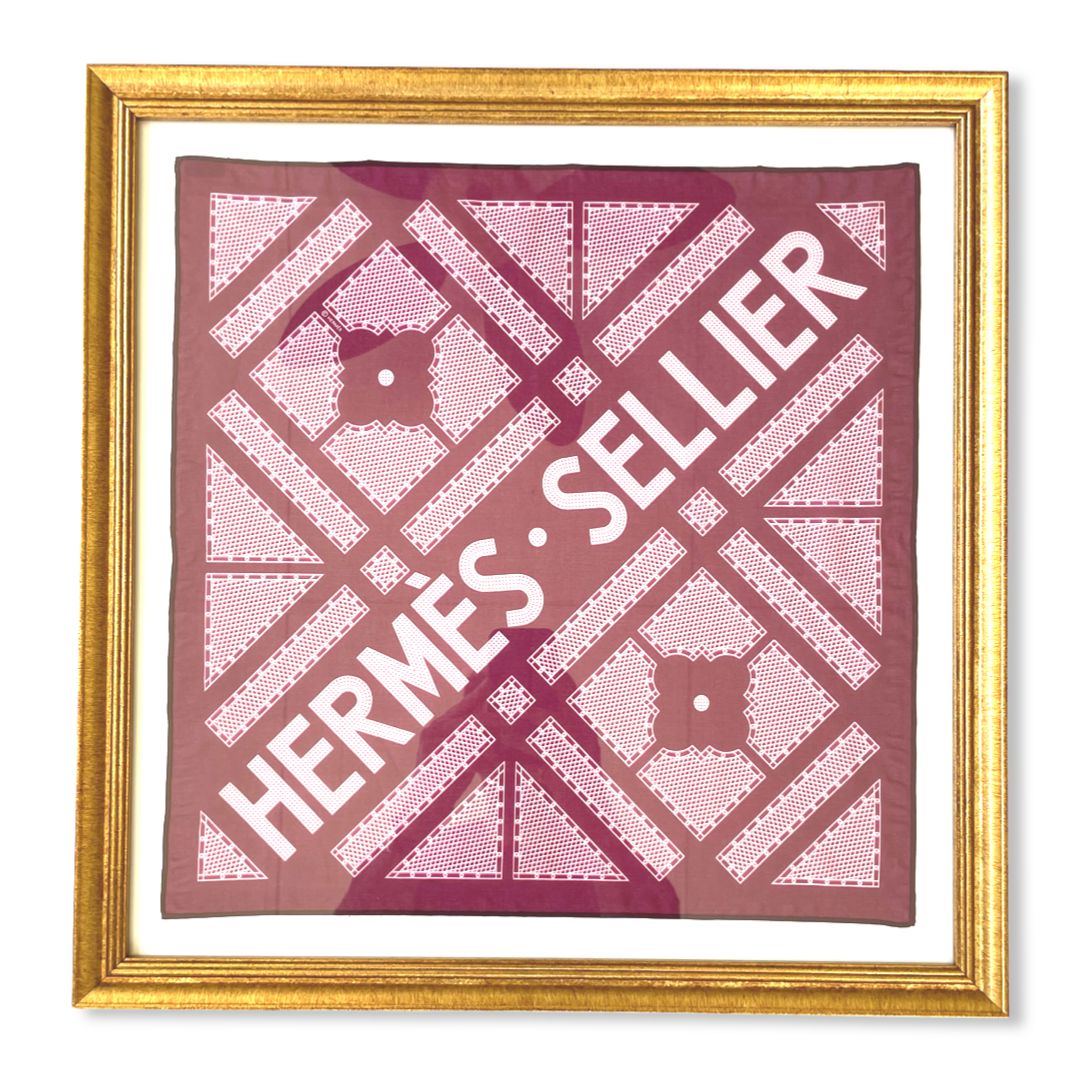 Framed Hermes Scarf Sellier Framed Vintage Cotton Scarf 20" Vintage Hermes at Vintage Luxe Up