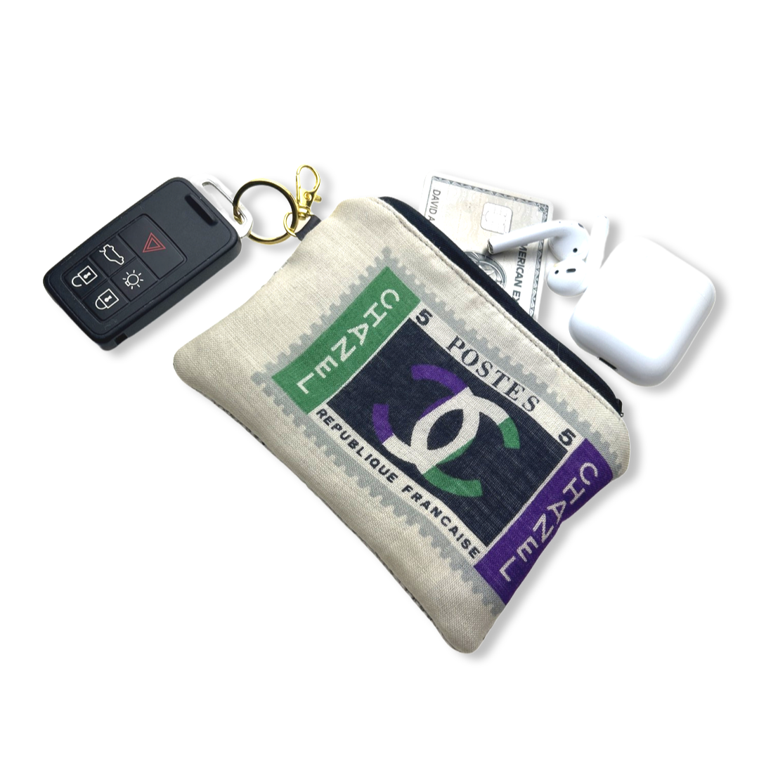 Vintage Chanel keychain bag Stamps of the World Vintage Cashmere & Silk Scarf Coffee Run Keychain Bag at Vintage Luxe Up