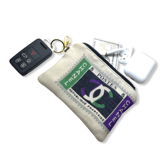 Vintage Chanel keychain bag Stamps of the World Vintage Cashmere & Silk Scarf Coffee Run Keychain Bag at Vintage Luxe Up