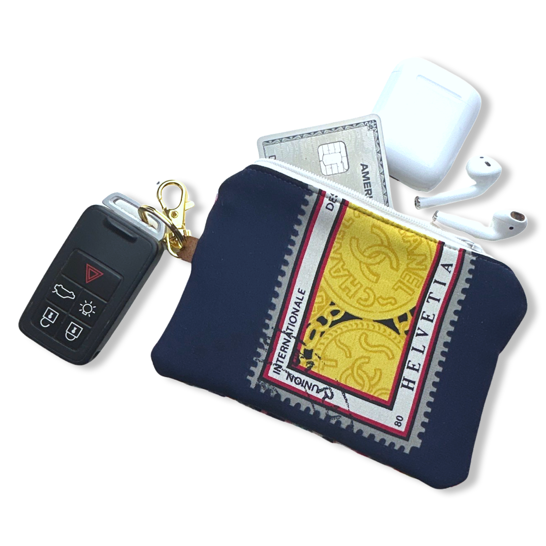 Stamps of the World Vintage Silk Scarf Coffee Run Keychain Bag