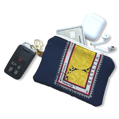 Vintage Chanel keychain bag Stamps of the World Vintage Silk Scarf Coffee Run Keychain Bag at Vintage Luxe Up