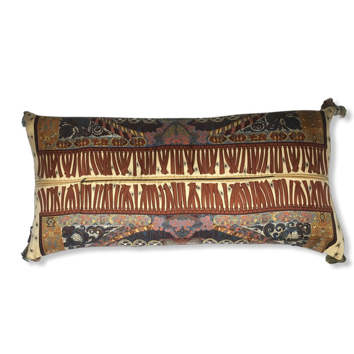 Sur Un Tapis Volant Vintage Silk Scarf Lumbar Pillow 35”