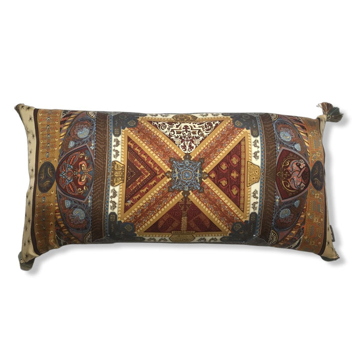 Vintage Hermes Pillow Sur Un Tapis Volant Vintage Silk Scarf Lumbar Pillow 35” at Vintage Luxe Up