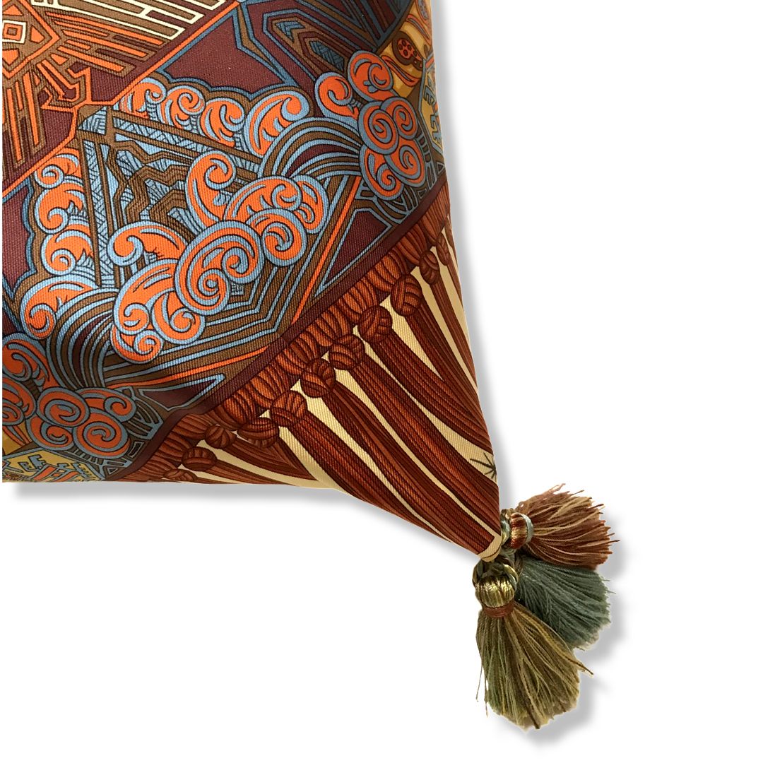 Sur Un Tapis Volant Vintage Silk Scarf Pillow 22”