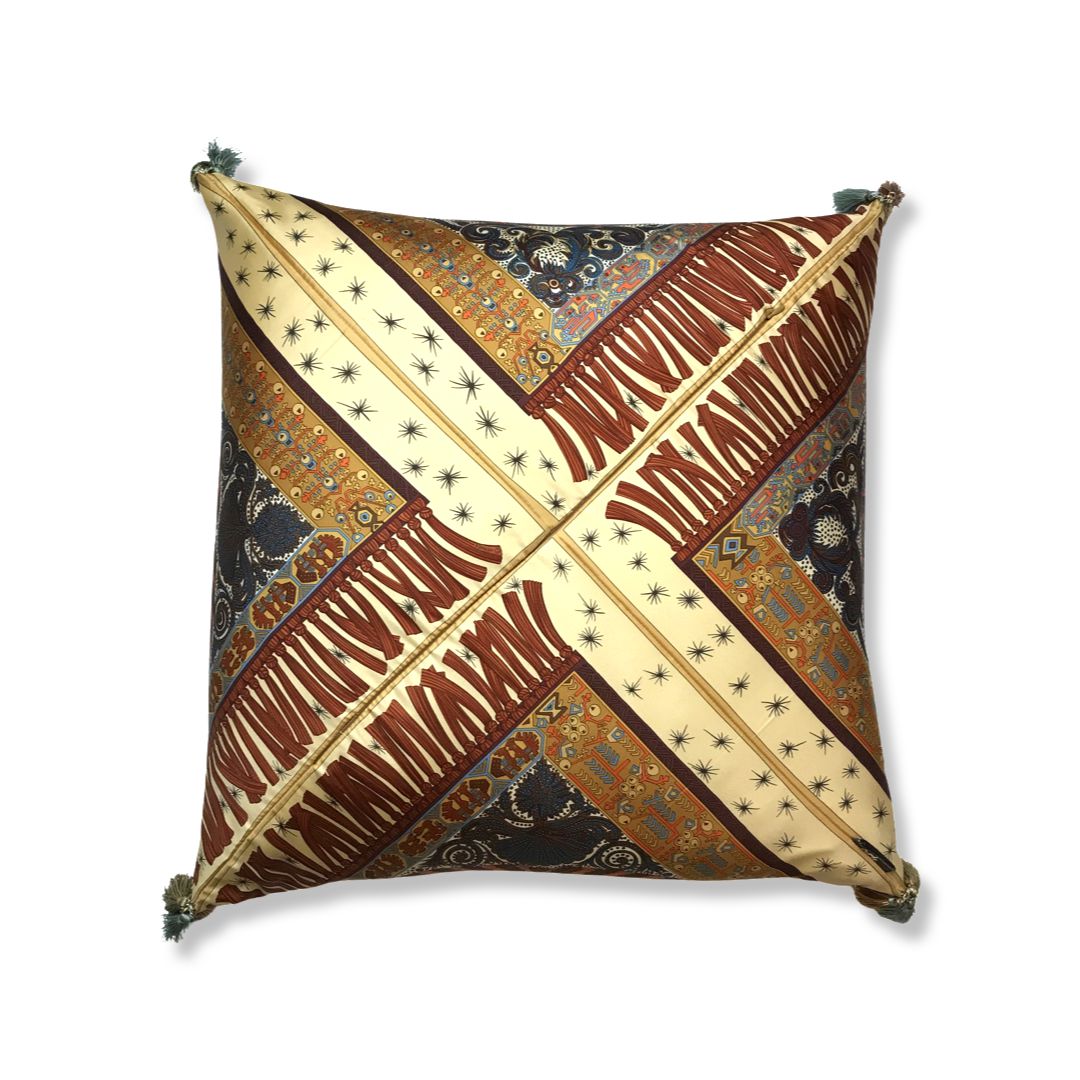 Sur Un Tapis Volant Vintage Silk Scarf Pillow 22”