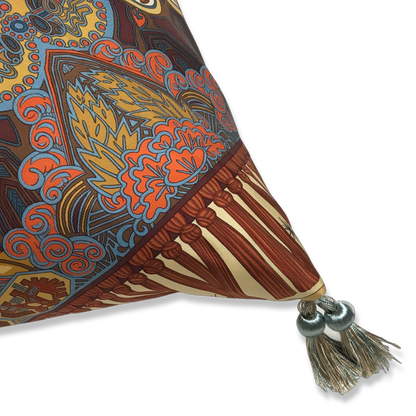 Sur Un Tapis Volant Vintage Silk Scarf Pillow 24”