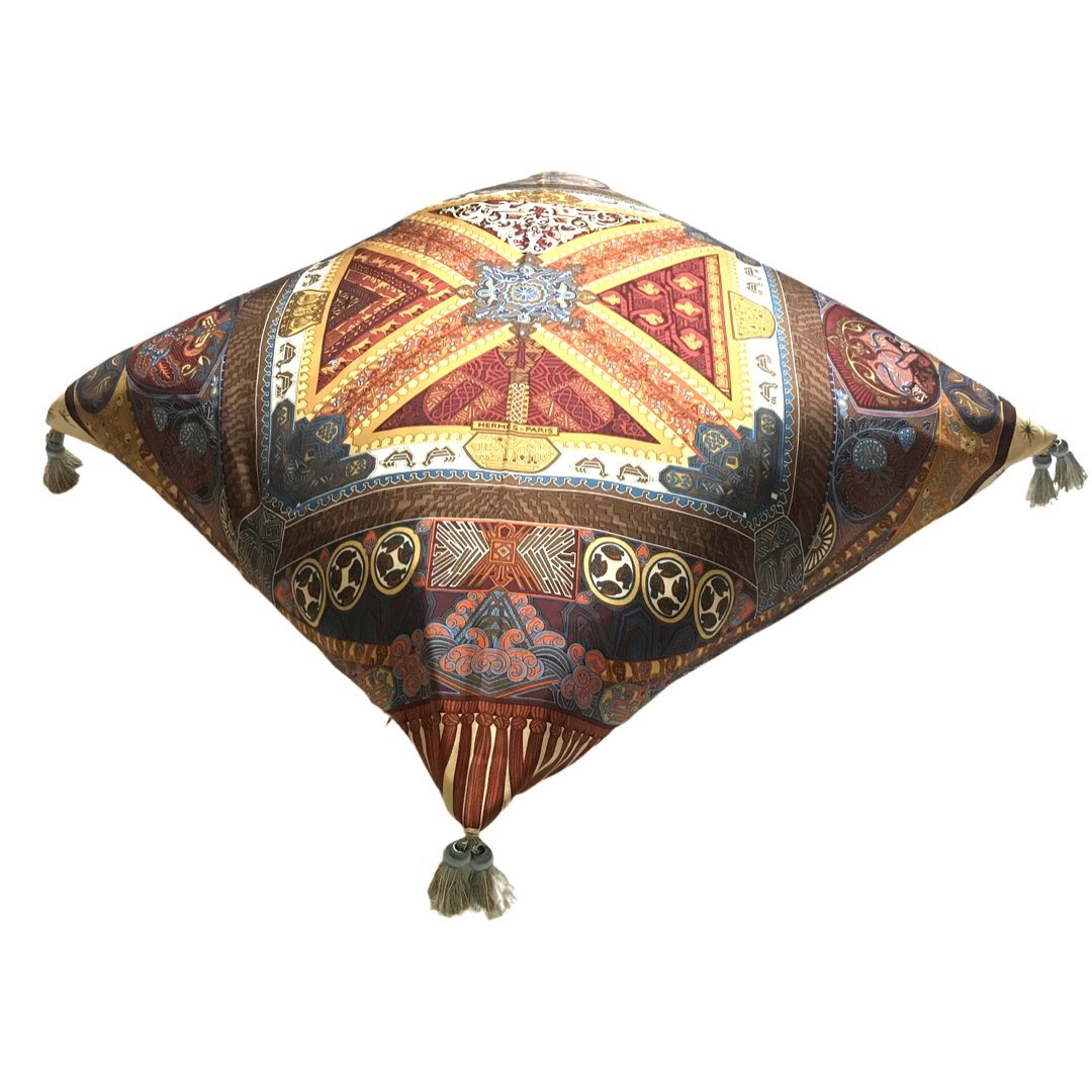 Vintage Hermes Pillow Sur Un Tapis Volant Vintage Silk Scarf Pillow 24” at Vintage Luxe Up
