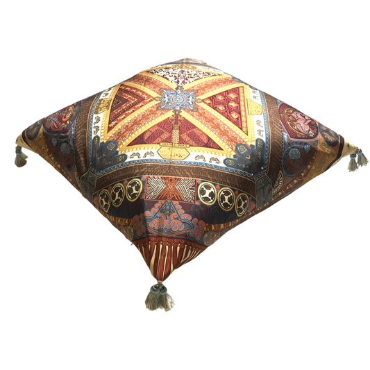 Vintage Hermes Pillow Sur Un Tapis Volant Vintage Silk Scarf Pillow 24” at Vintage Luxe Up