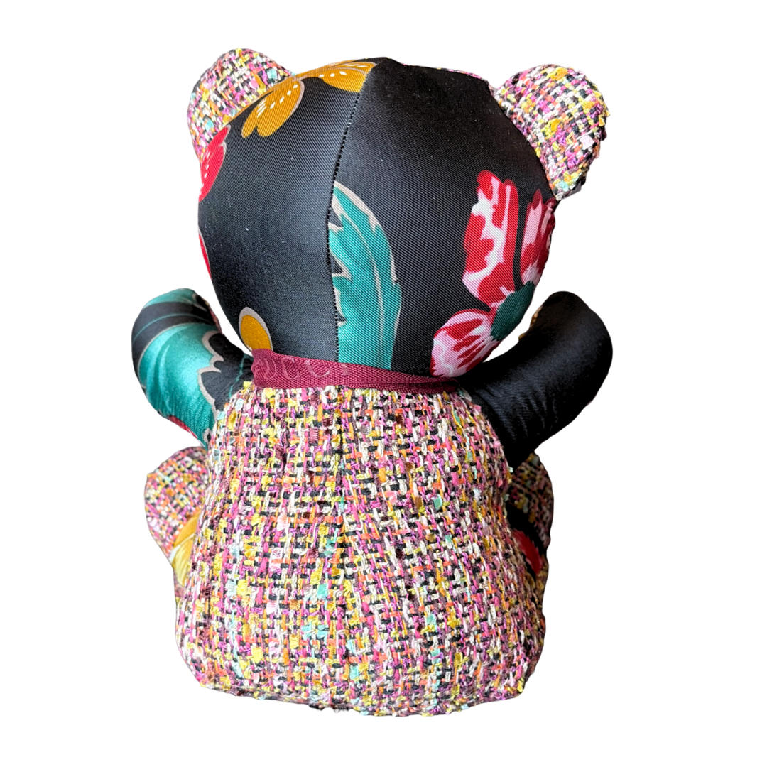 Fiori Nero Vintage Silk Scarf Tender Teddy Bear