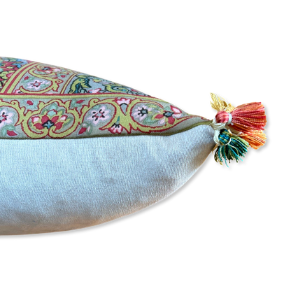 Tan Paisley Vintage Wool & Silk Scarf Lumbar Pillow 52”
