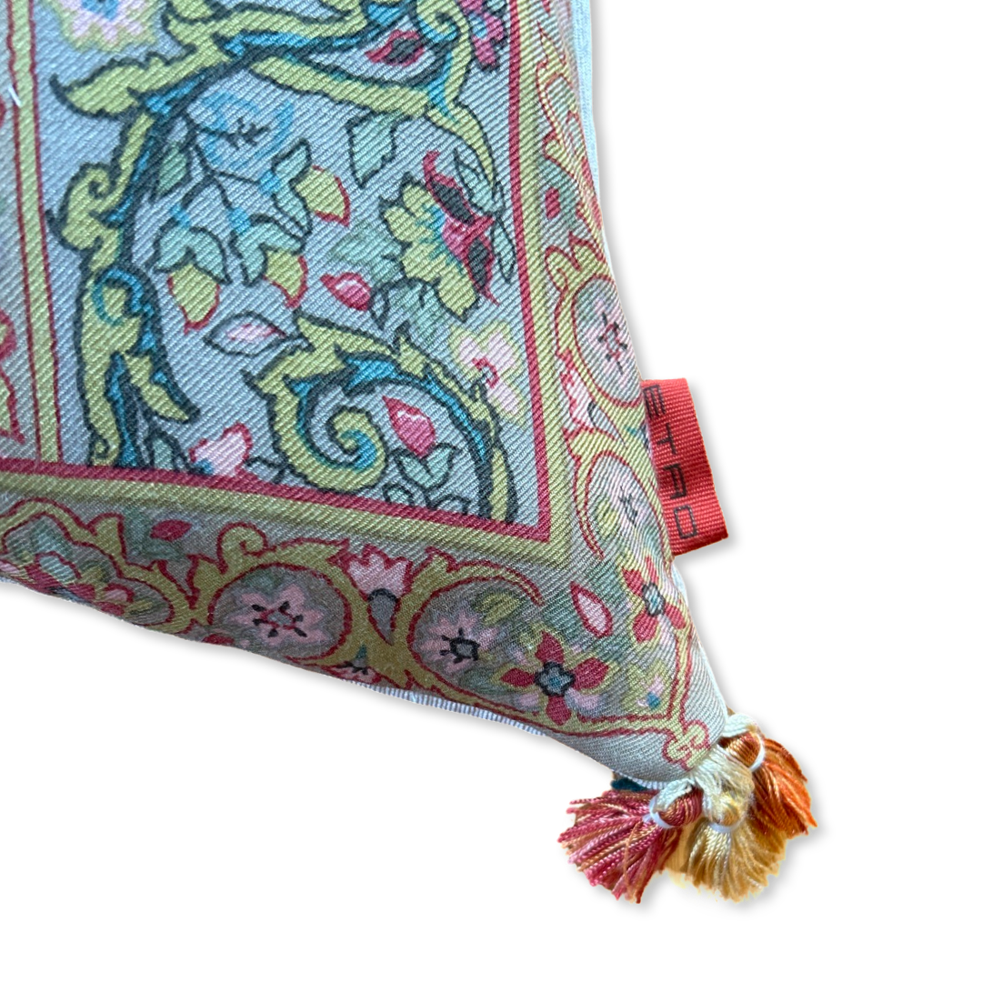 Tan Paisley Vintage Wool & Silk Scarf Lumbar Pillow 52”